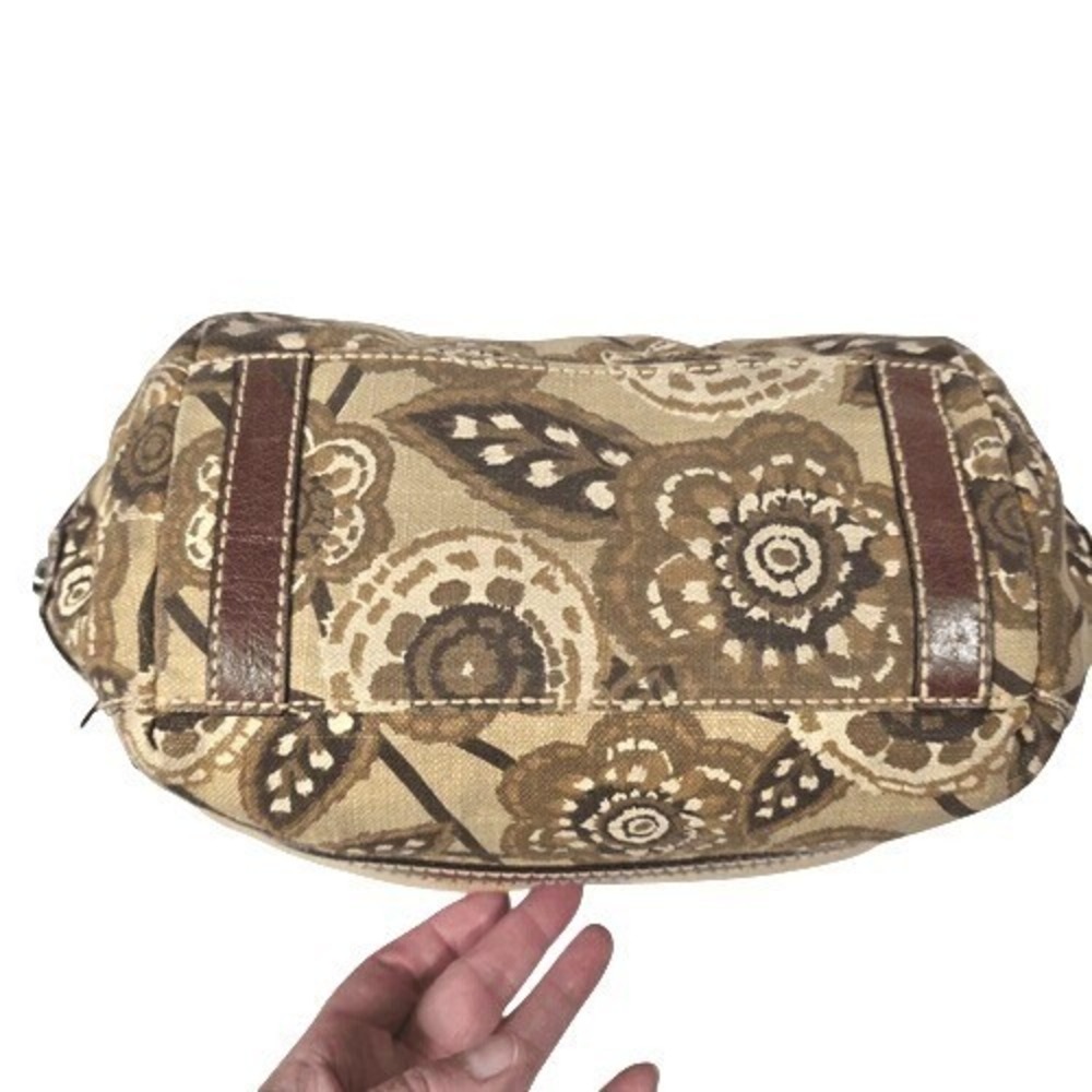 Fossil Straw Leather Floral‎ Canvas Hobo Bag Womens Small Brown Boho Key Charm - Picture 2 of 10